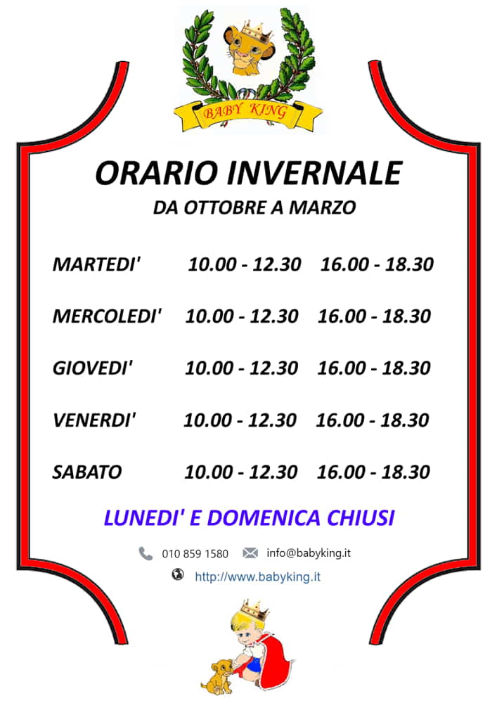 Orario invernale Negozio